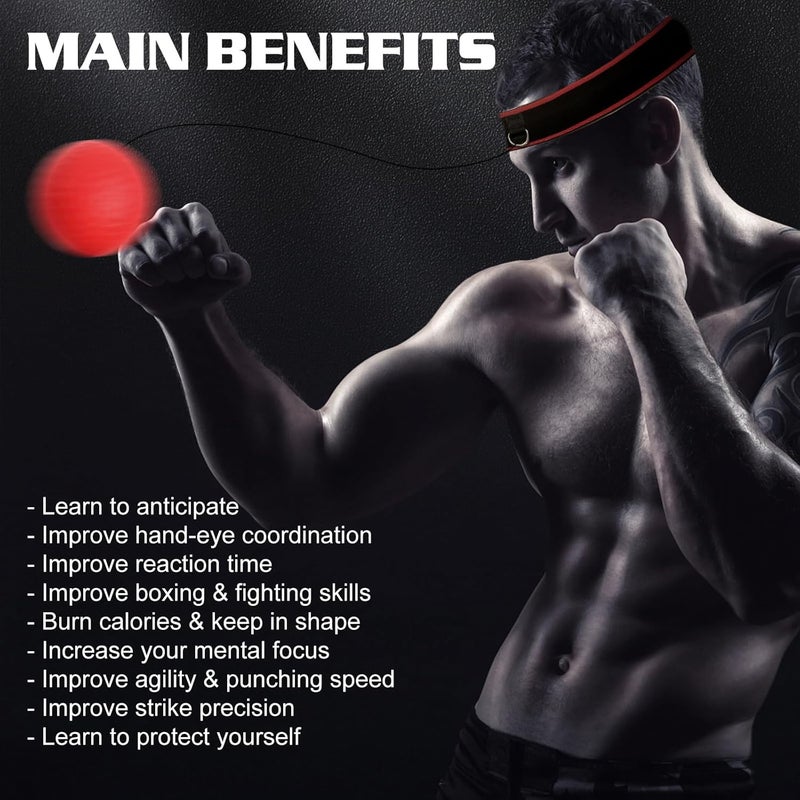 KTEBO ® Boxing Reflex Ball Headband Set - Includes 4 Different Balls and 2 Adjustable Headbands for Beginner Proficiency Improvement, Great Boxing Equipment - Image 4
